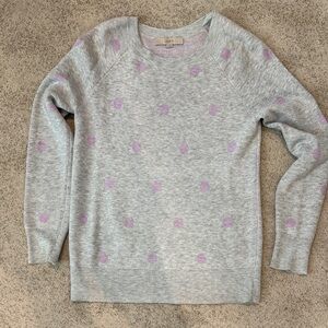 LOFT Light Gray and Lavender Dot Sweater